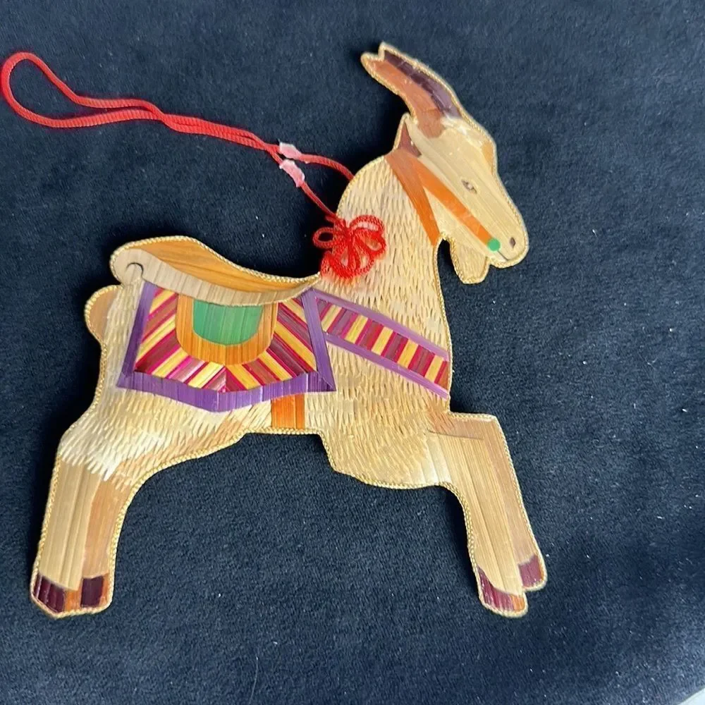 Vintage Christmas Ornaments Animals Set Of 4 Wood Strip Folk Art
